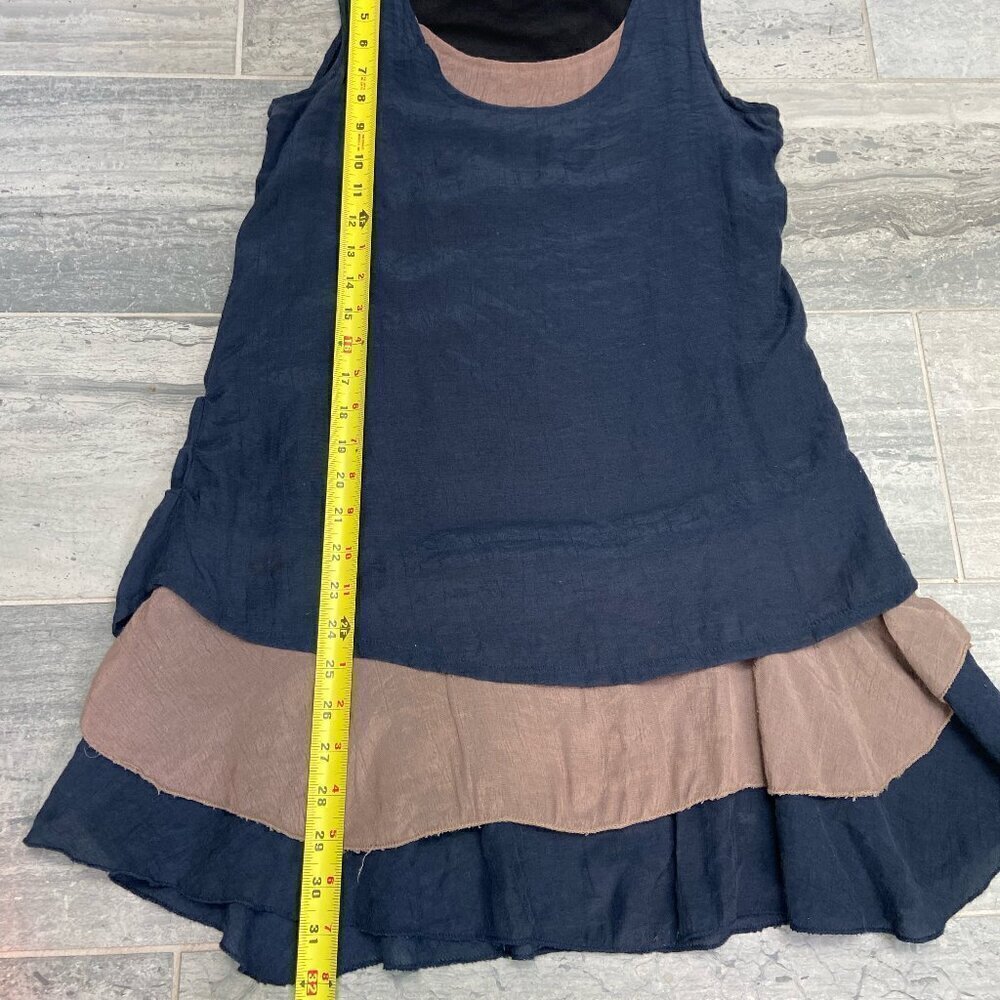 Nanako Sleeveless Layered Look Lagenlook Tunic/Dress Navy/Tan One Size - Picture 5 of 6